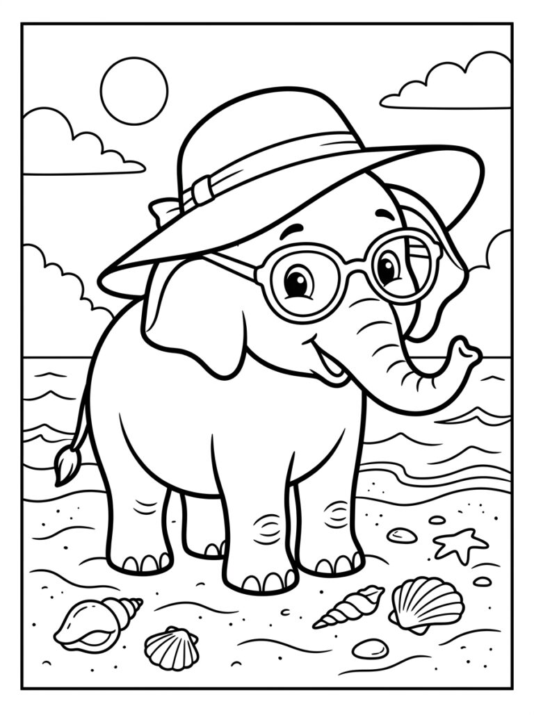 Olifant kleurplaat 08 - gratis printable om te printen
