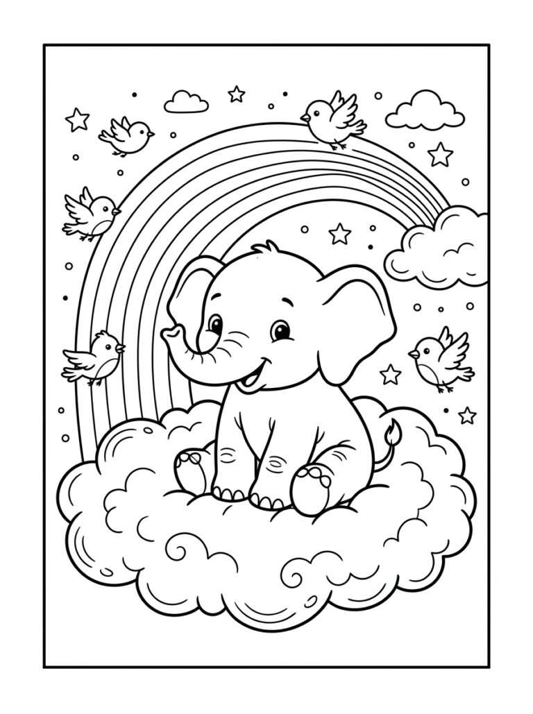 Olifant kleurplaat 12 - gratis printable om te printen
