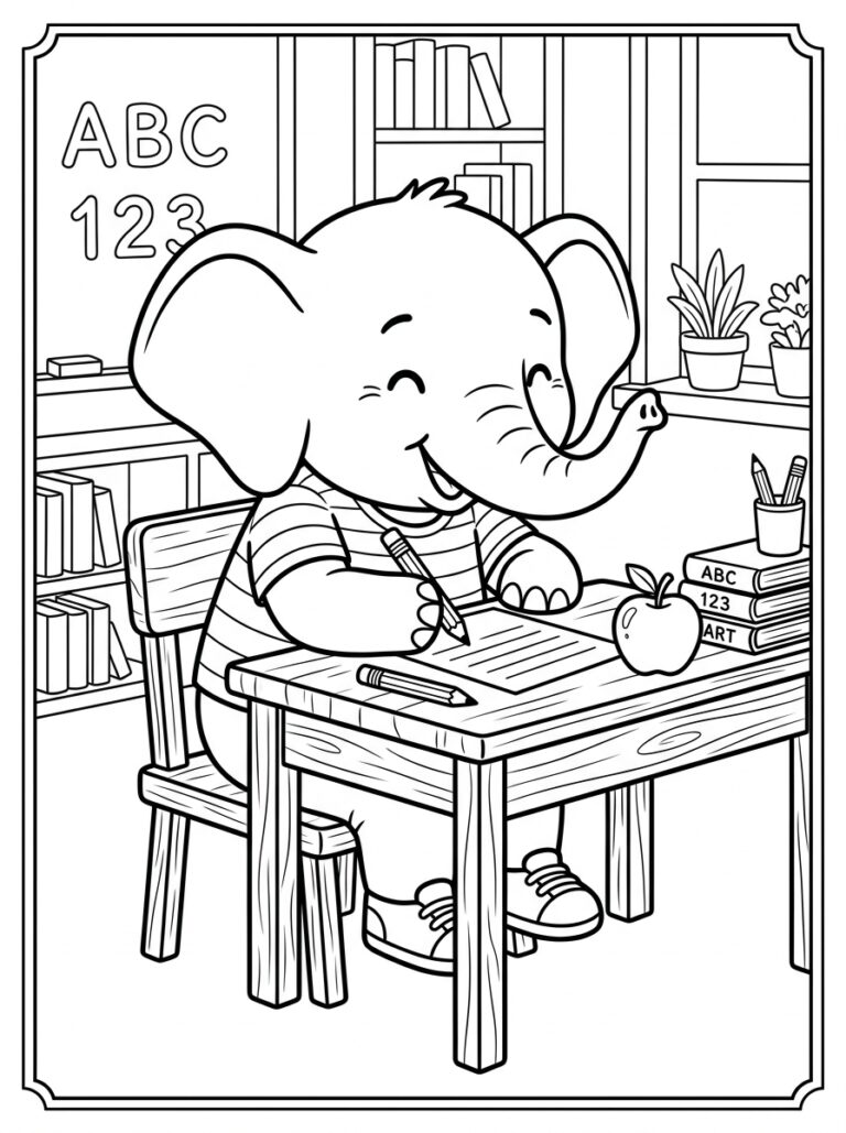 Olifant kleurplaat 21 - gratis printable om te printen