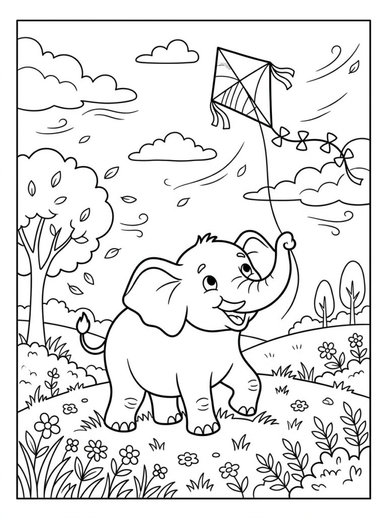 Olifant kleurplaat 28 - gratis printable om te printen