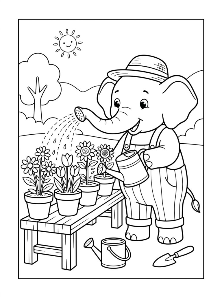 Olifant kleurplaat 29 - gratis printable om te printen